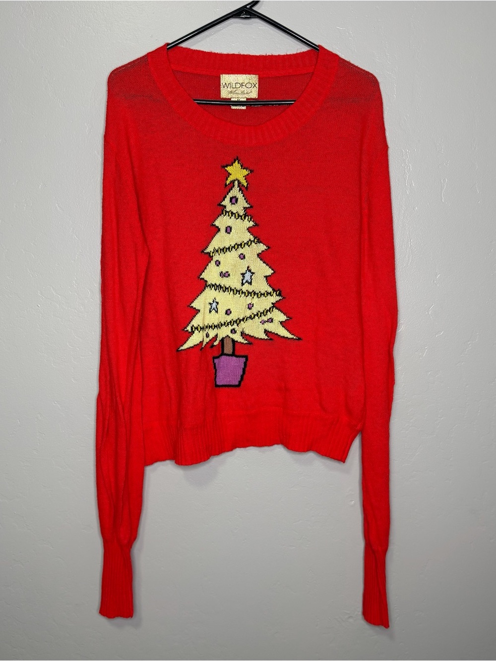 Wildfox Christmas Tree Sweater Red Graphic Knit Holiday Pullover Size M